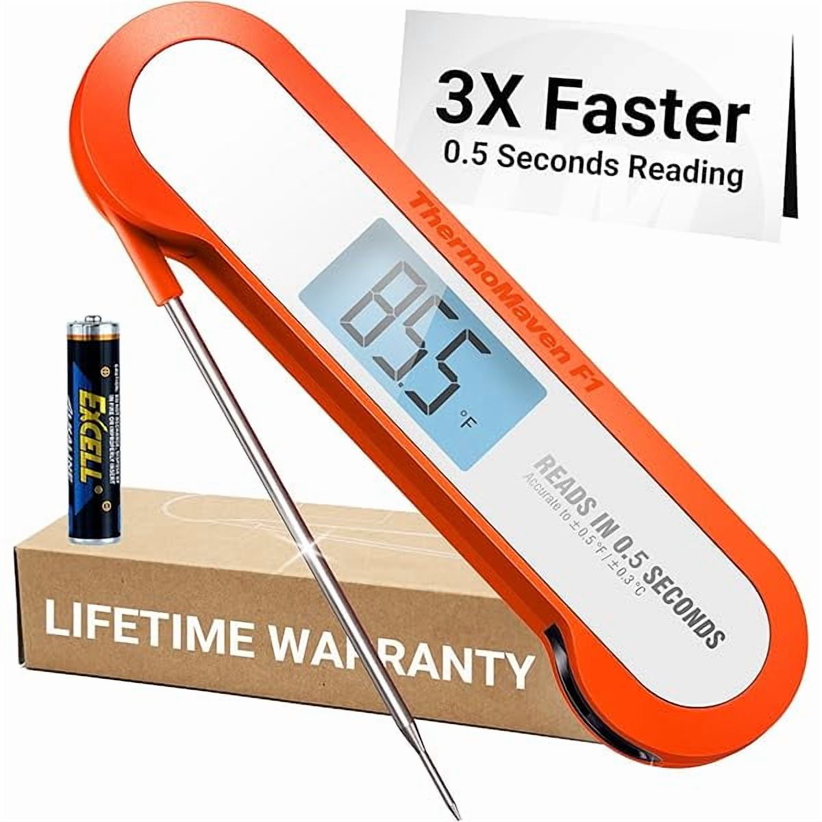 ZLCProfessional 3X Faster 0.5sec Instant Read Meat Thermometer Digital, High Accuracy ±0.5°F, IP67 Waterproof, Auto Wake/Sleep&Rotate Display, Backlight Fry Oil Candy Thermometer, Orange