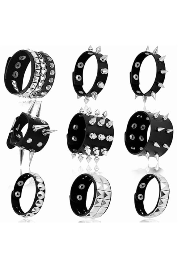 Punk Studded Bracelet Goth Bracelet Leather Rivets Spike Bracelets Cuff Adjustable Metal Wristband Gothic Accessories