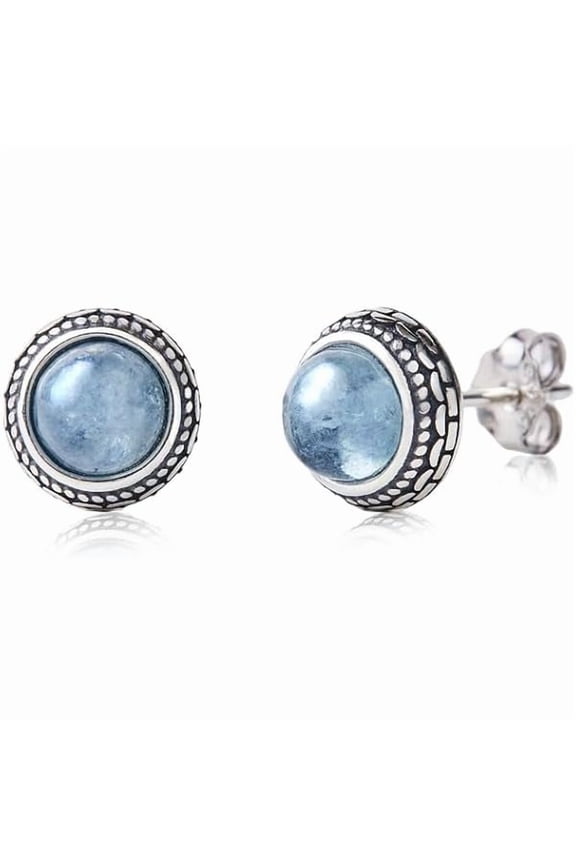 Real Crystal Birthstone Sterling Silver Stud Earrings Jewelry for Women Fashion Trendy Western 925 Antiqued Boho Handmade Best Gift for Her