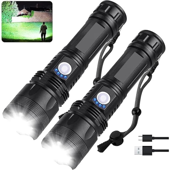 ZLCRechargeable Flashlights 90000 High Lumens - 2 Pack, Super Bright LED Flash Light with 5 Modes, 12 Hour Brightest Waterproof Handheld Flashlight for Home, Camping