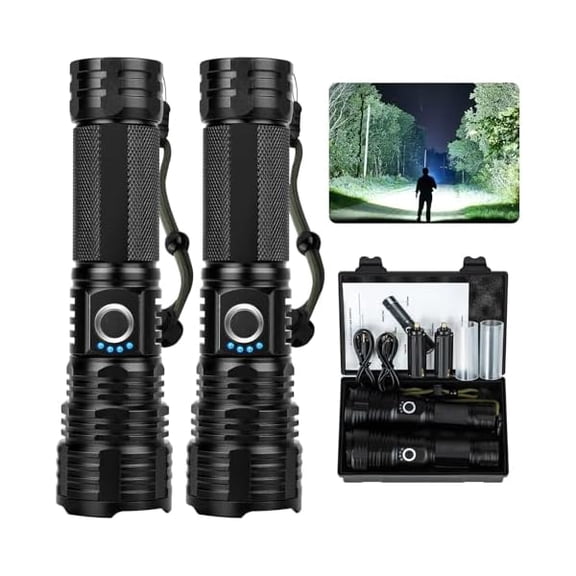 ZLCRechargeable Flashlights High Lumens, 99,000 Lumen Super Bright Flashlight, 2pack Led High Powered Flash Light, Flashlight for Home, Camping, 5 Modes/12h Run Time for Outdoor, IPX6 Waterproof