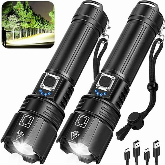 ZLCRechargeable Flashlights High Lumens, 99000 Lumen Super Bright Led Flashlight with 5 Modes & 12H Long Runtime, Powerful Handheld Flash Light for Home Camping, IPX7 Waterproof 2Pack Flashlights