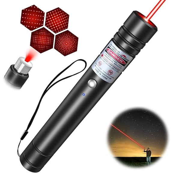 ZLCRed Light Flashlight, Long Distance USB Rechargeable Tactical Beam with Star Cap Adjustable Effect for Outdoor Journeys, Presentations, TV/LED/LCD Screens, and Stargazing