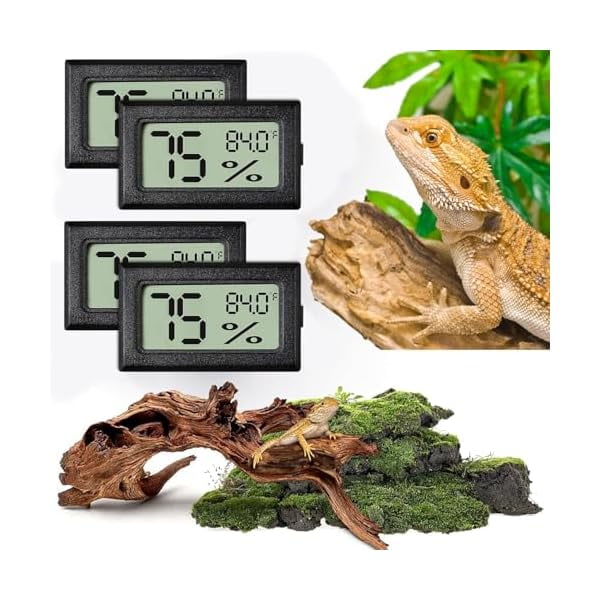 ZLCReptile Thermometer and Humidity Gauge,4PCS Digital Adhesive Reptile Hydrometer Thermomete Tank Accessories Pet Supplies for Tortoise Habitat,Chameleon Cage,Iguana,Tree Frog Terrarium