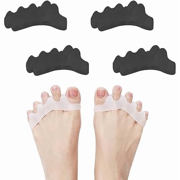ZLCSilicone Toe Spacers Big Toe Straightener for Feet Correct Toes Yoga Toe Straightener for Correct Toe Alignment Hammer Toe Corrector Toe Spreader Foot Stretcher (5 Holes, 4 Black)