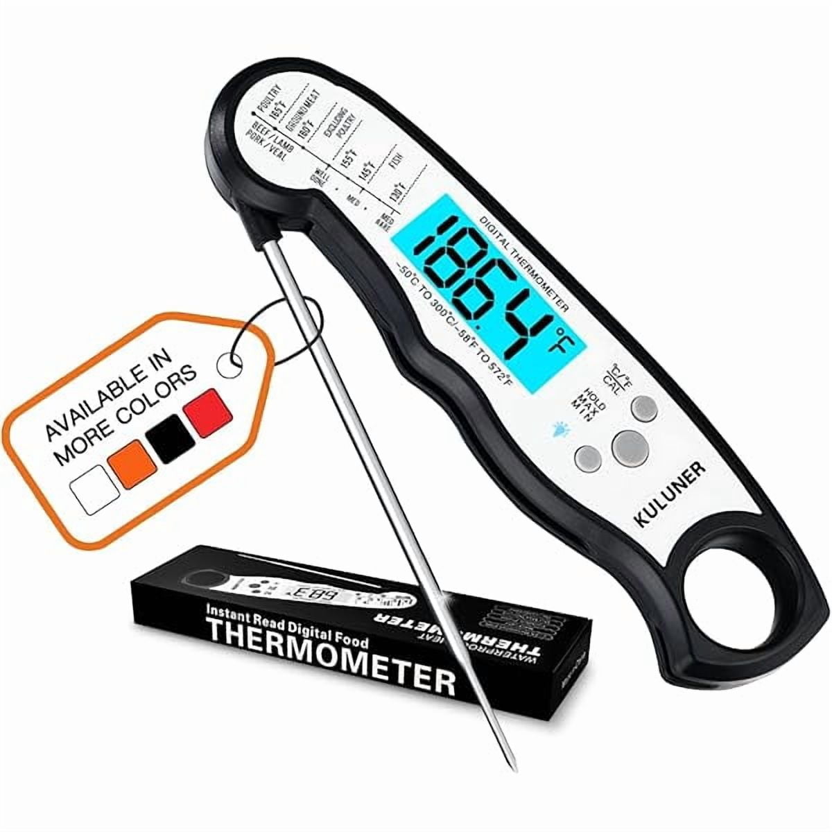 ZLCTP-01 Waterproof Digital Instant Read Meat Thermometer with 4.6 Folding Probe Backlight Calibration Function for Cooking Food Candy, BBQ Grill, Liquids,Beef(White)