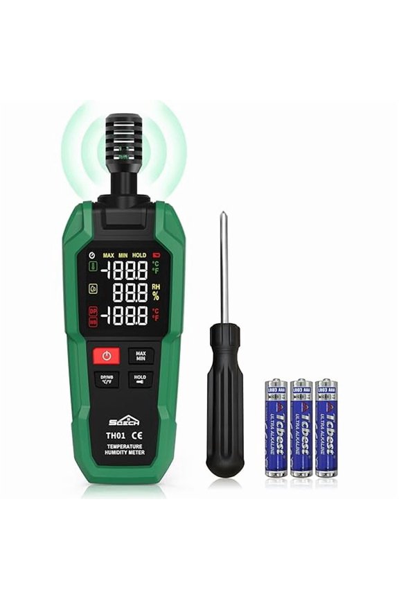 Temperature Humidity Meter, High Precision Digital Hygrometer with Ambient, Relative Humidity,Dew Point,Wet Bulb,Thermometer Hygrometer with Color Backlight & Flashlight,Max/Min,Data Hold