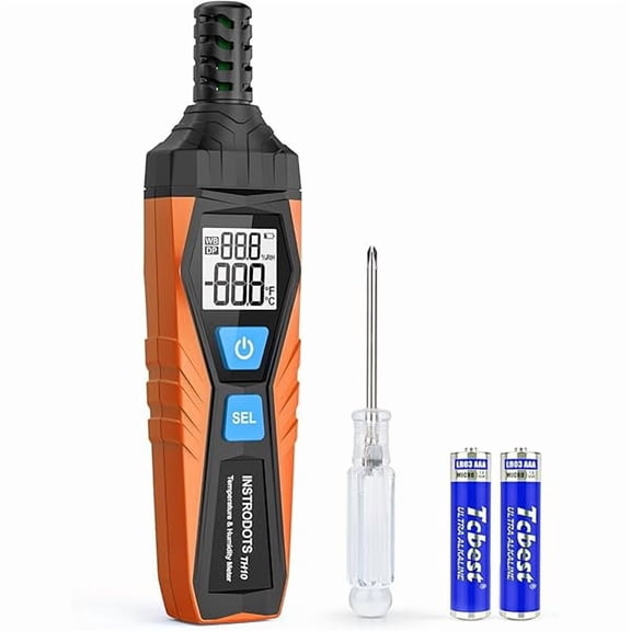 ZLCTemperature Humidity Meter, High Precision Thermometer Hygrometer with Ambient, Dew Point, Wet Bulb Thermometer, Dual Display Temperature & Humidity with LCD Backlight, TH10