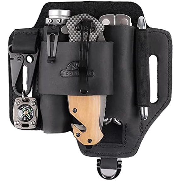 ZLCTopstache Leather Multitool Sheath,EDC Belt Organizer for Work and Daily Use,Leatherman Sheath,EDC Pocket Organizer for Flashlight and Multitool,Gifts for Men,Leather Sheath for Multitool,Black
