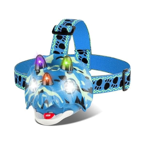 ZLCTriceratops LED Headlamp Dinosaur Headlamp for Kids Camping Gear Essentials Outdoor Toy Head Lamp Flashlight for Boys Girls or Adults Ideal Gift for Birthday, Halloween, Christmas, New Year