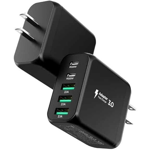 ZLCUSB C Charger Block, [2-Pack] Type C Charger Fast Charging,50W 5-Port Usb Wall Charger Multiport Type C Charging Block Cube for iPhone 17/16/15/14/13/12/11 Pro Max XS, iPad, Samsung & More-Black