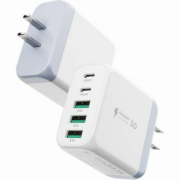 ZLCUSB C Charger Block, [2-Pack] Type C Charger Fast Charging,50W 5-Port Usb Wall Charger Multiport Type C Charging Block Cube for iPhone 17/16/15/14/13/12/11 Pro Max XS, iPad, Samsung & More-White