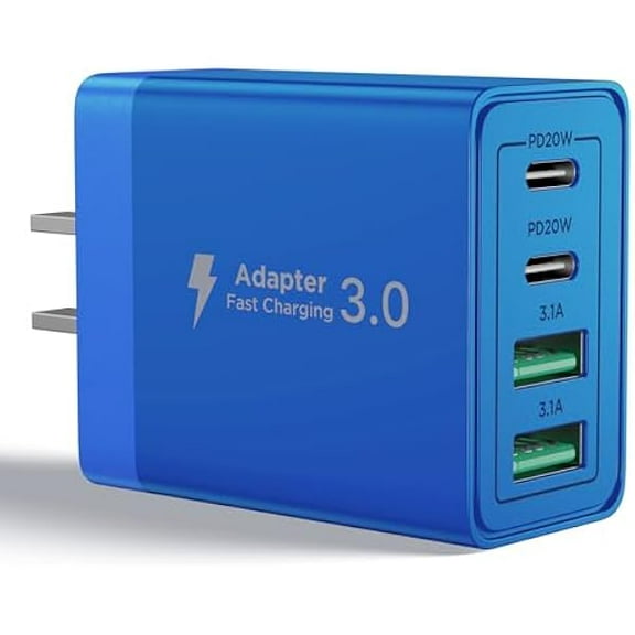 ZLCUSB C Charger Block, 40W 4-Port Fast Charger 20W Type C Charging Block 3.1A USB Wall Charger Dual Port PD+QC Charging Cube for iPhone 16 15 14 13 12 Pro Max XS, iPad, Samsung Phone (Blue)