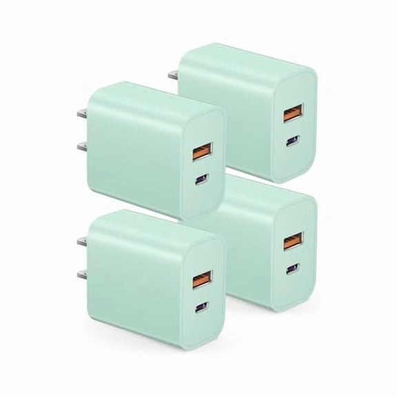 ZLCUSB C Charger Block Charging Block Type C Charge 20W Wall Chargers 4 Pack for iPhone 16/16 Plus/16 Pro/16 Pro Max/iPhone 15/15 Pro/15 Pro Max/14/13/12 Pro/Samsung//Android(Green)