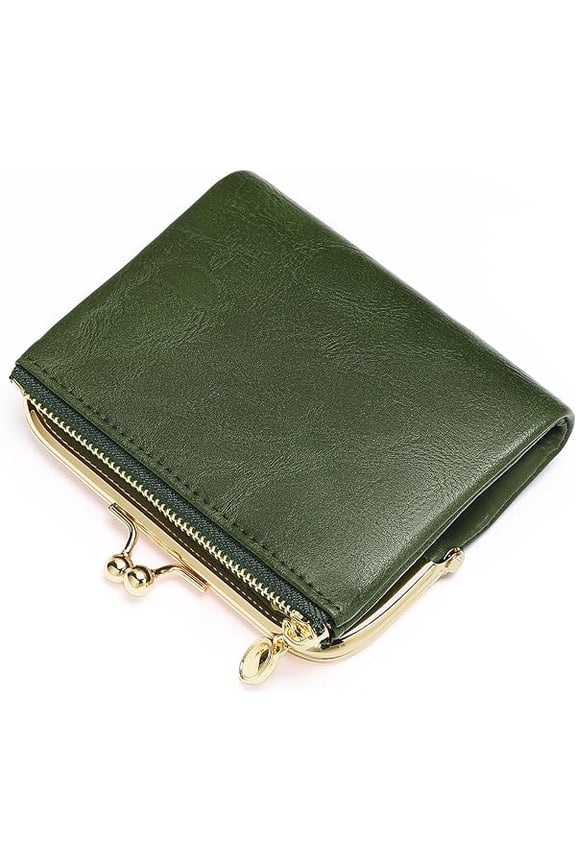 Wallet Women Small RFID Blocking Bifold Leather Wallets for Women Vintage Coin Purse With Zipper and Kiss Lock