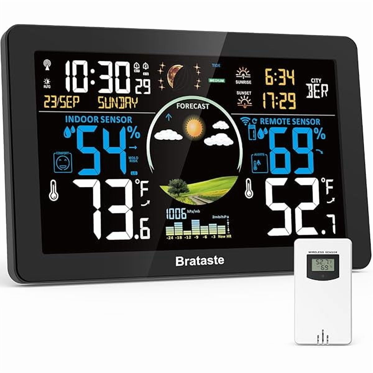 ZLCWeather Station Wireless Indoor Outdoor, Digital Thermometer with Remote Sensor, 7.5'' HD VA Display Home Weather Stations, Accurate Temperature Humidity Gauge with Weather Forecast, Atomic Clock