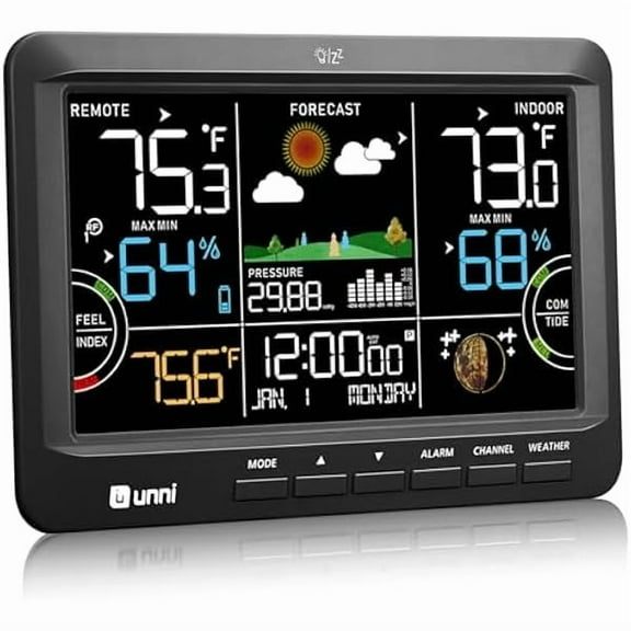ZLCWeather Station Wireless Indoor Outdoor Thermometer with Heat Dew Mold, Thermometer Inside Outside Atomic Clock with Pressure Black