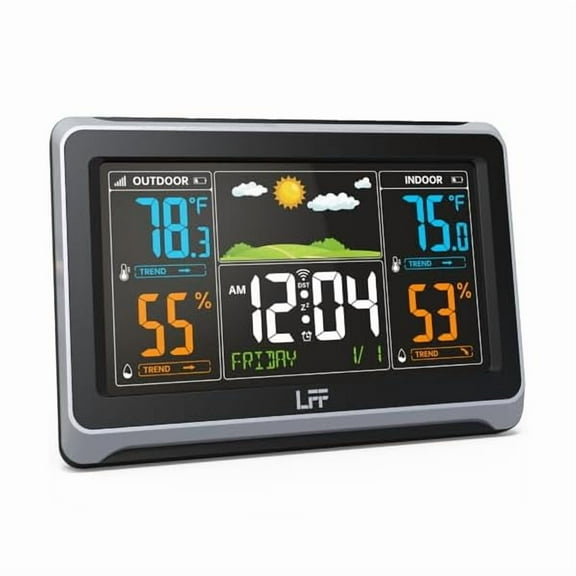 ZLCWeather Stations Wireless Indoor Outdoor, Weather Station Indoor Outdoor Thermometer Wireless, Color Display Digital Weather Thermometer with Atomic Clock, Weather Forecast Station with Backlight