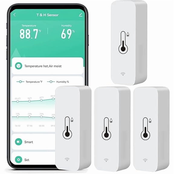 ZLCWiFi Humidity Temperature Monitor: Smart Hygrometer Thermometer for Remote Monitor and Alert, High Precision Indoor Thermometer with TUYA App, No Hub Required, Compatible with Alexa (4-Pack)