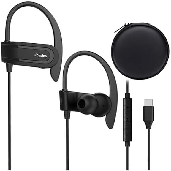 ZLCWired USB C Headphones for iPhone 15 16 17 Air, iPad, Samsung, Google and USBC Android Phones, Type C Earbuds with Over Ear Hook, Microphone, Volume Control, Earphones Case for Sports Running