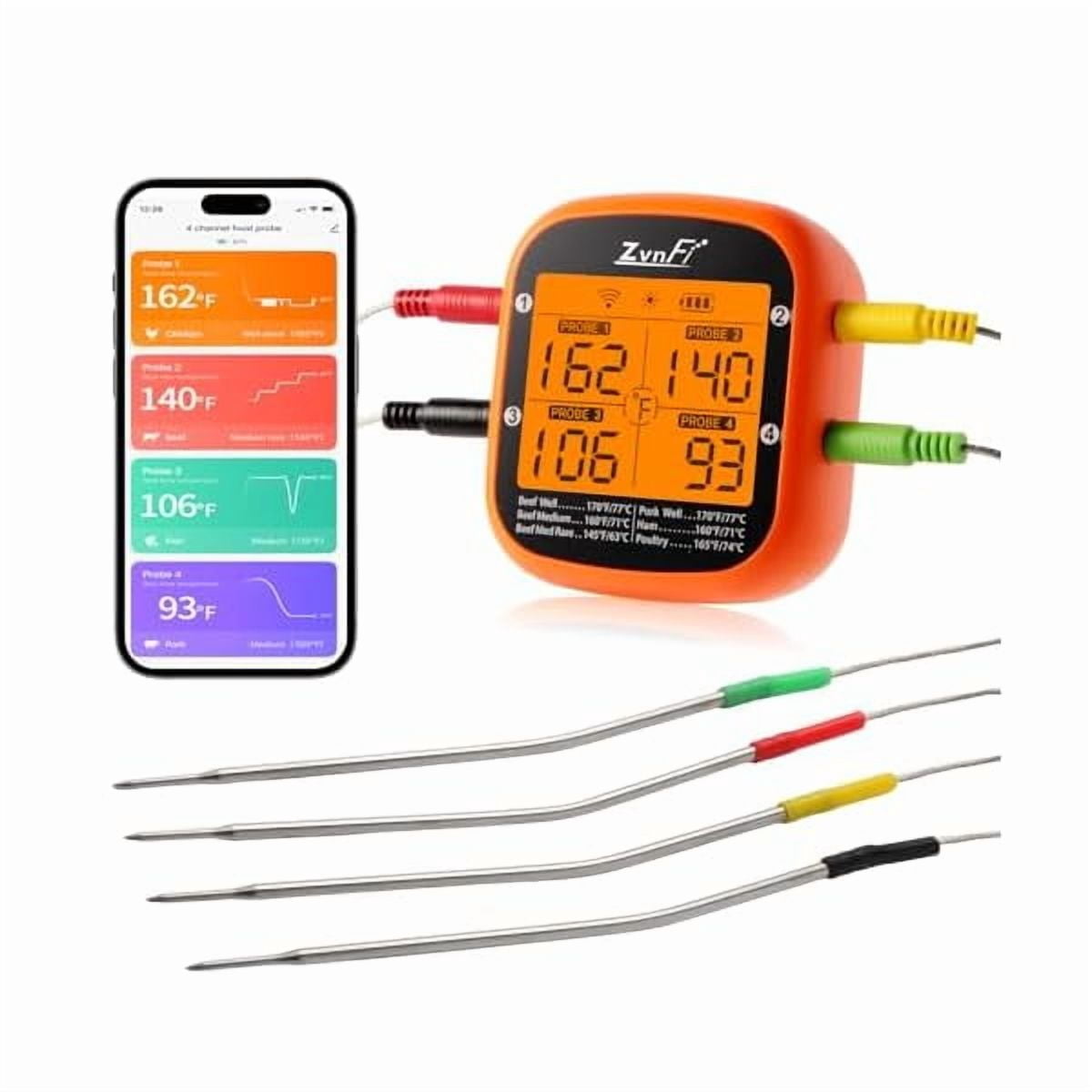 ZLCWireless Digital Meat Thermometer,Instant Read Food Thermometer with LCD Display and 4 Stainless Probes,Advanced Electronic Thermometer Waterproof for BBQ Cooking Kitchen Outside Grill