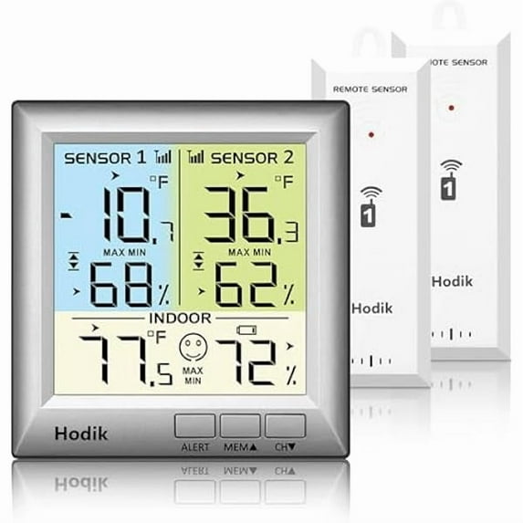 ZLCWireless Fridge Freezer Thermometer with Alarm Refrigerator Thermometer Digital with 2 Temp Alerts 90DB and 3 Adjustable Backlight and 330FT Range Kitchen Home Restaurant (Silver)