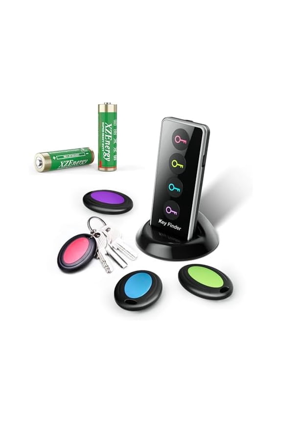 Wireless Key Finder with LED Light (131ft Range) - Easy-to-Use for Seniors - Locate Keys, Phones, Wallets, and TV Remotes - 4 Receivers, No App Required - Includes Batteries.