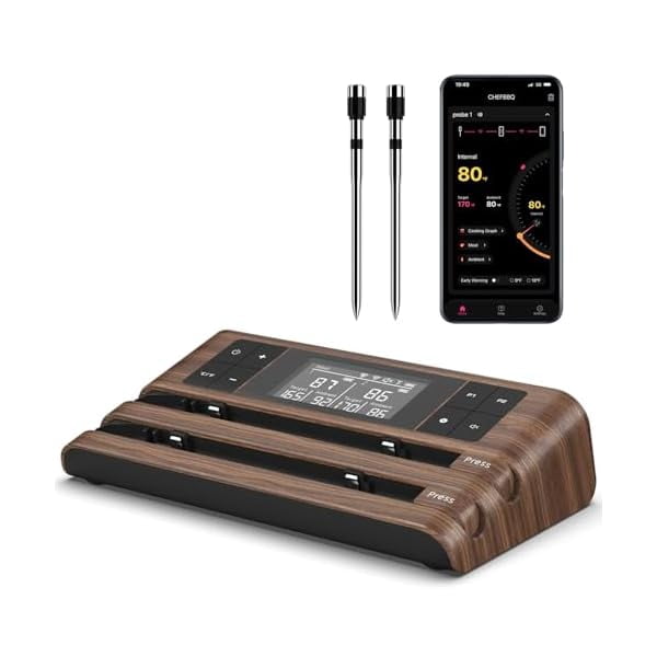 ZLCWireless Smart Meat Thermometer with Dual-Sensor Probe, 500FT Remote Monitoring, Dedicated App, Real-Time Ambient and Food Temperature Tracking for Precise Cooking Control