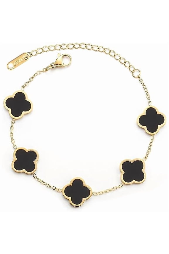 double sided 18K Gold Plated Clover Bracelet for Women, Dupe Four Leaf Flower Lucky Chain Bangle, Cute Jewelry Gift for Her Mom Wife