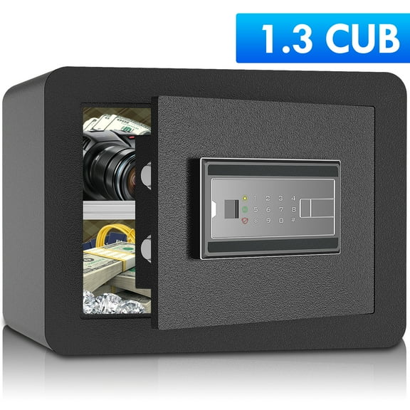 ZLELOUY 1.3 Cubic feet,Safe Box and Lock Boxes Electronic Digital Security Safe Steel Construction Hidden with Lock,Money Box,Wall or Cabinet Anchoring Design for Home Office Hotel Business Black