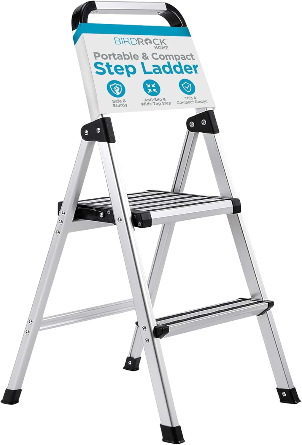 ZLERP 2-Step Aluminum Step Ladder - Lightweight Foldable Stepladder ...