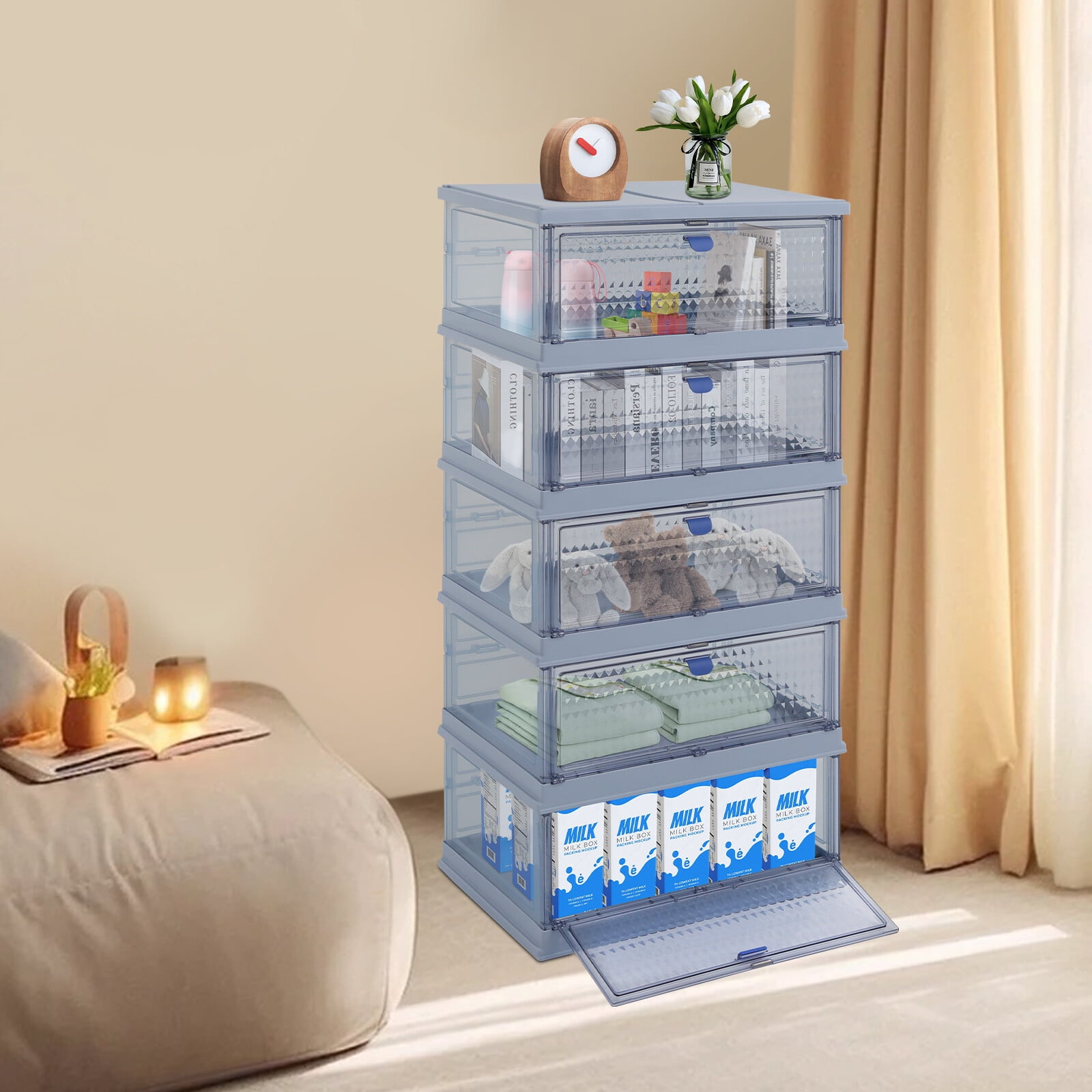 ZLERP 5 Tier Foldable Storage Cabinet, Portable Plastic Storage Cabinet ...