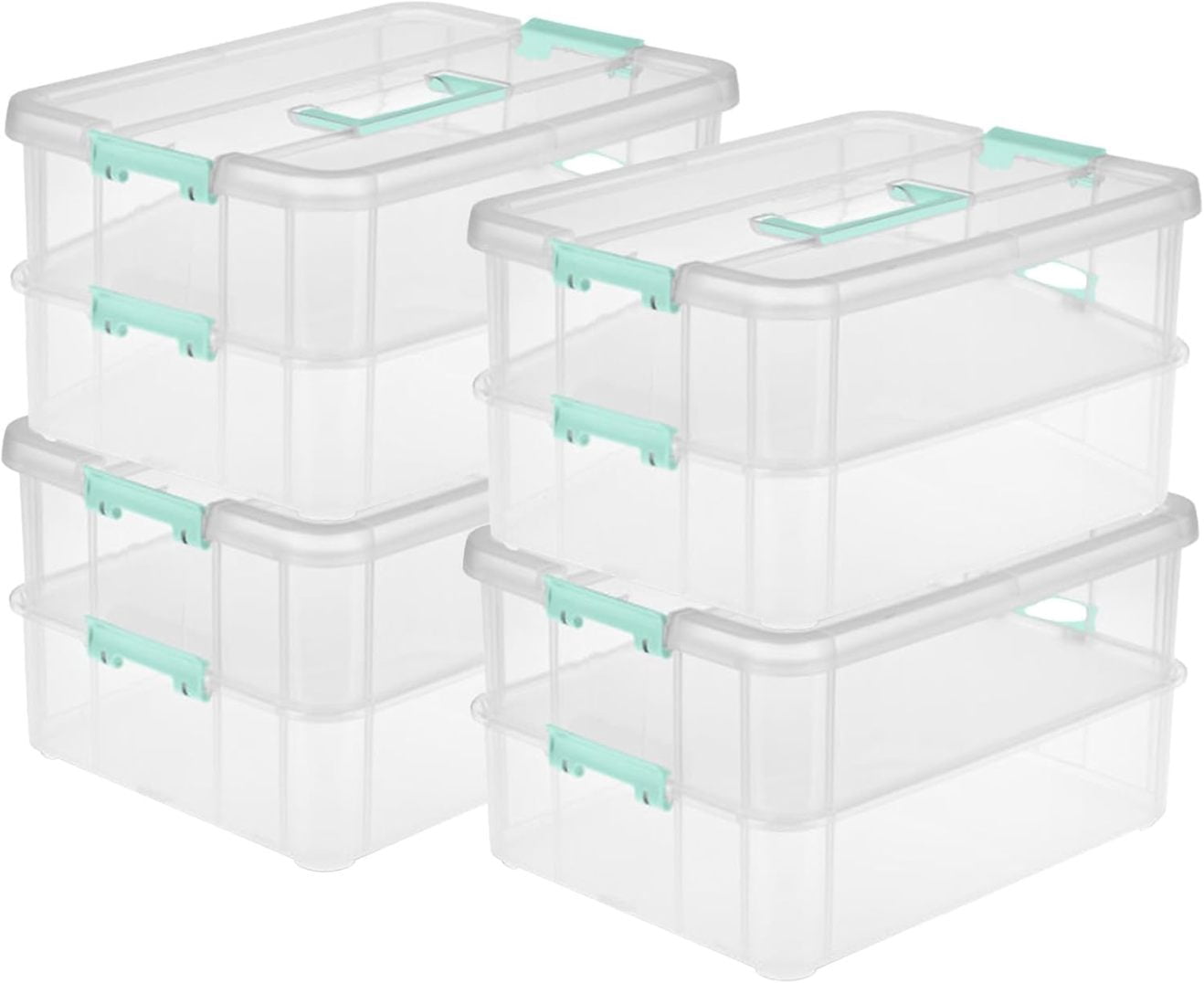 ZLGP 4 Pack Stackable Plastic Storage Bins, 2 Layers, Latching Lids ...