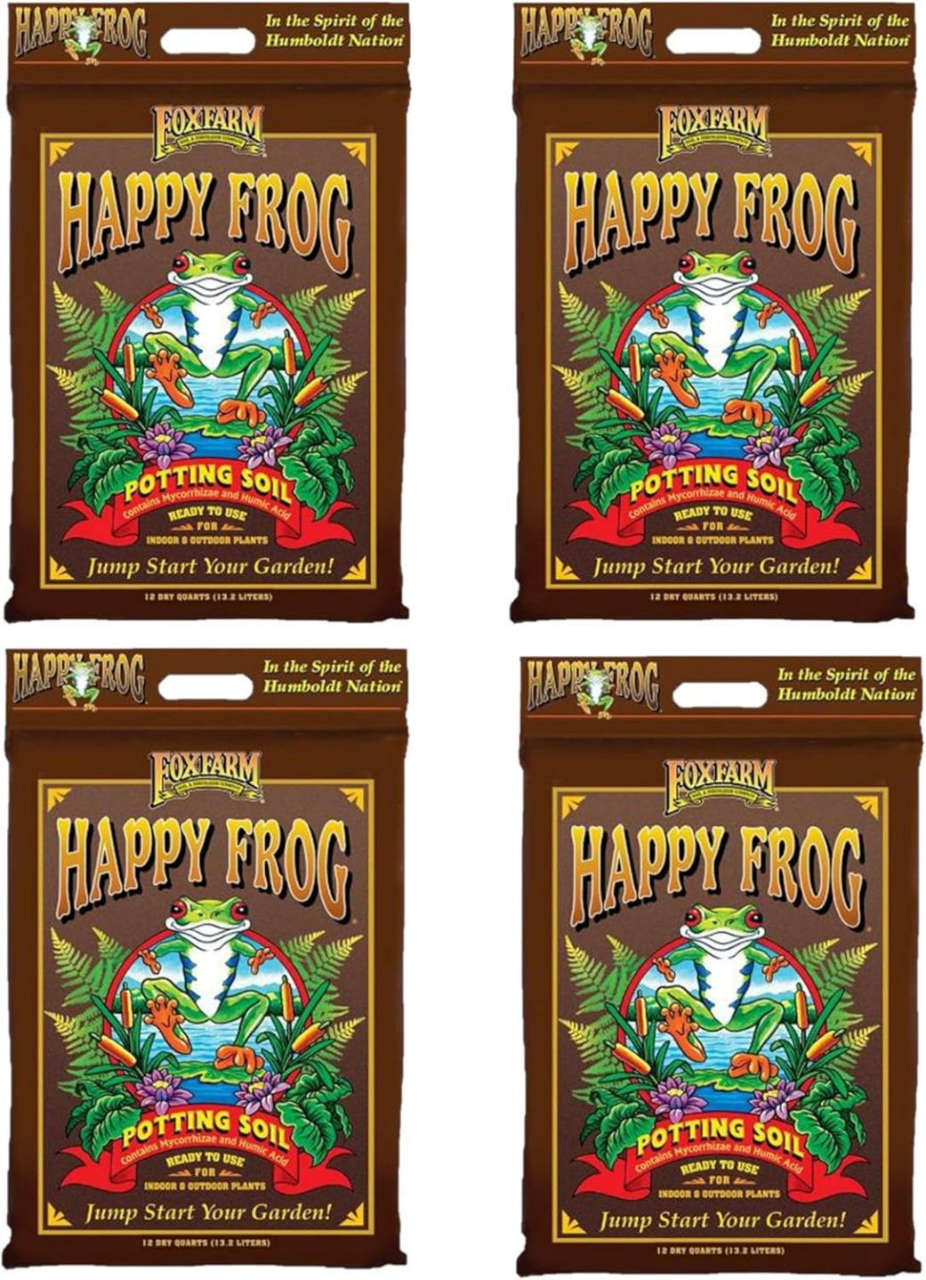 ZLGP Happy Frog Potting Soil, 12qt (Pack of 4) - for Indoor/Outdoor Container Plants, Improves Root Efficiency, pH Adjusted for Optimal Nutrient Uptake - Contains Microbes and Humic Acids