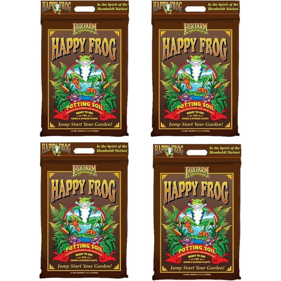 ZLGP Happy Frog Potting Soil, 12qt (Pack of 4) - for Indoor/Outdoor Container Plants, Improves Root Efficiency, pH Adjusted for Optimal Nutrient Uptake - Contains Microbes and Humic Acids