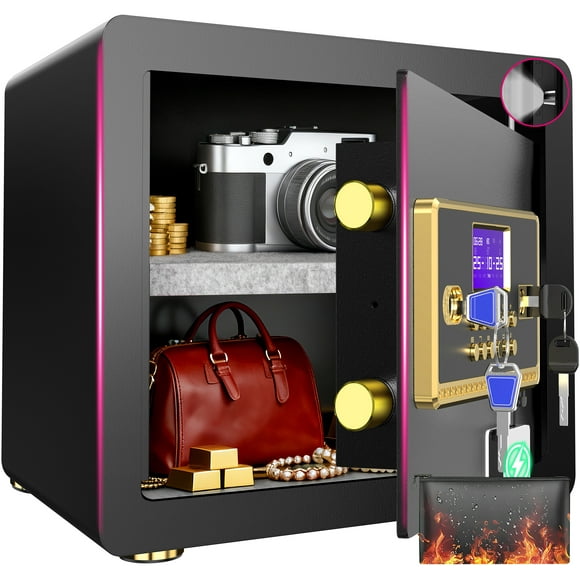 SYSENFO 1.5 Cuft Home Security Safe Box with Digital Keypad, Adjustable Shelf, Fireproof & Waterproof Bag