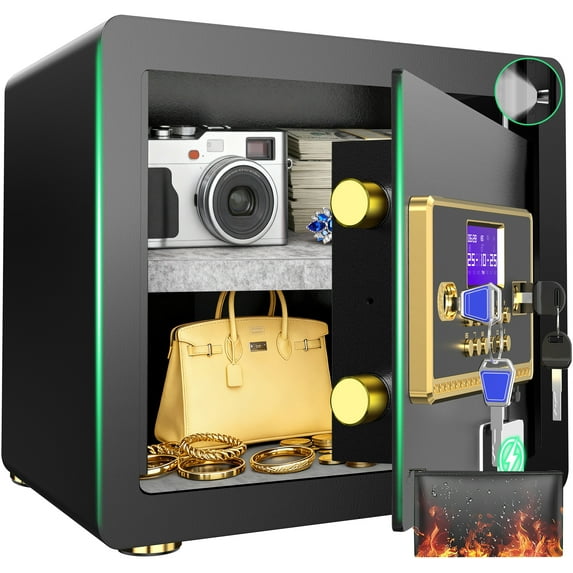 SYSENFO 1.5 Cuft Safe Box, Digital Keypad Home Security Safe With Fireproof Waterproof Bag & Adjustable Shelf