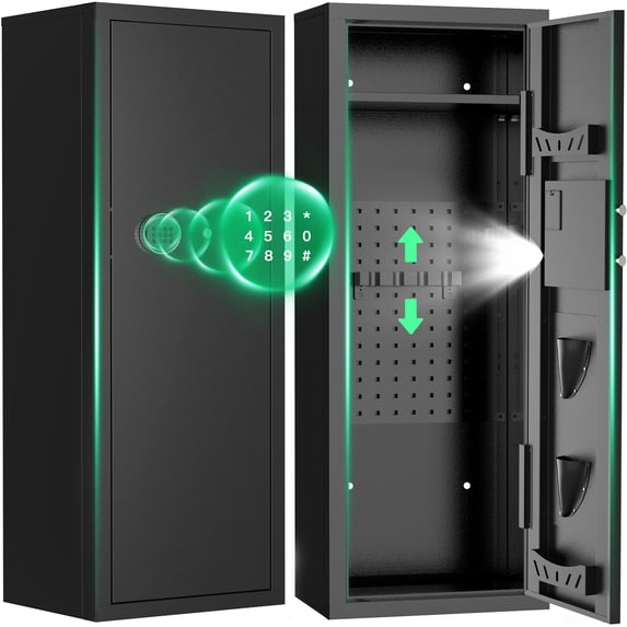 SYSENFO 12-15 Gun Cabinet, Quick Access Long Gun Safe for Home Rifles and Pistols, Large Unassembled Rifle Safe with Removable Shelves, Digital Keypad, Pegboard