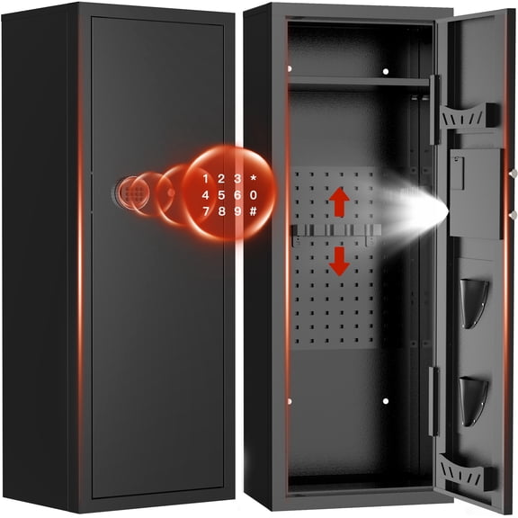 SYSENFO 12-15 Gun Cabinet, Quick Access Long Gun Safe for Home Rifles and Pistols, Large Unassembled Rifle Safe with Removable Shelves, Digital Keypad, Pegboard