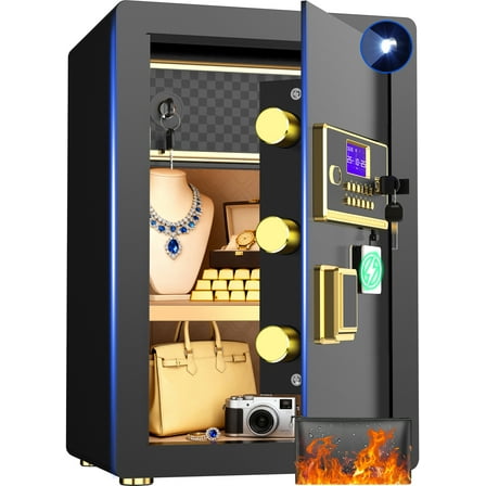 SYSENFO 5.0 Cuft Digital Security Safe Box, Fireproof Waterproof Bag & Adjustable Shelves for Home & Office(Black)