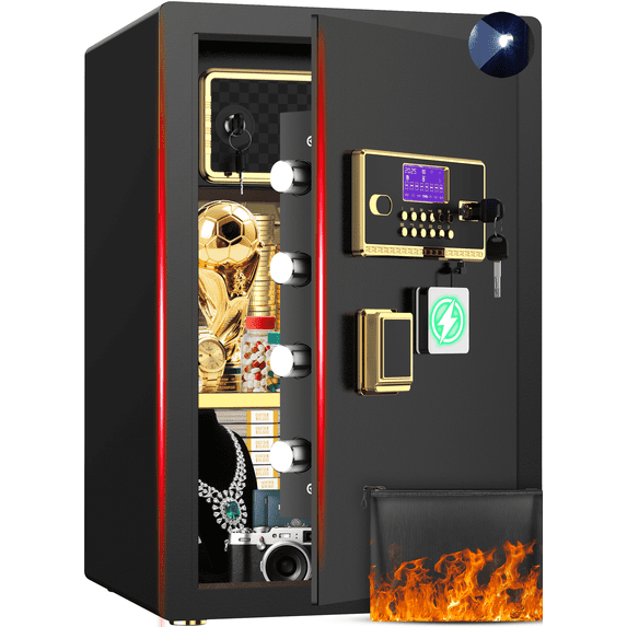 SYSENFO 5.5 Cuft Large Safe Box, Security Home Safe with Interior Safe Lock Box & Fireproof Document Bag