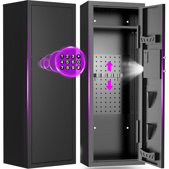 SYSENFO 8-10 Gun Cabinet, Quick Access Digital Keypad Safe for Rifles & Pistols, Removable Shelves & Pegboard, Unassembled Home Storage
