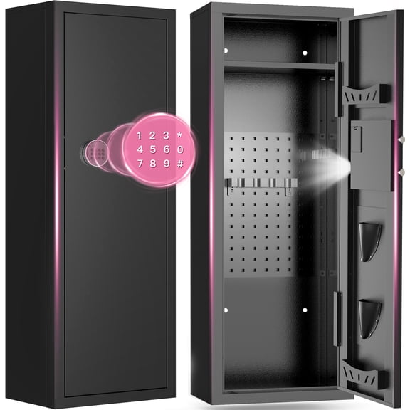 SYSENFO 8-10 Gun Cabinet, Quick Access Long Gun Safe for Home Rifles and Pistols, Large Unassembled Rifle Safe with Removable Shelves, Digital Keypad, Pegboard