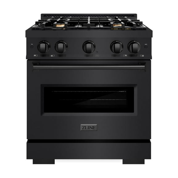 ZLINE 30 in. 4.2 cu. ft. Classic Dual Fuel Range with Gas Cooktop and Electric Convection Oven in Black Stainless Steel with 4 Brass Burners (CDRB-BR-30)