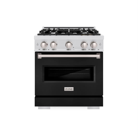 ZLINE 30 in. 4.2 cu. ft. Classic Dual Fuel Range with 4 Burner Gas Cooktop and Electric Convection Oven in DuraSnow Stainless Steel with Black Matte Door (CDRS-BLM-30)