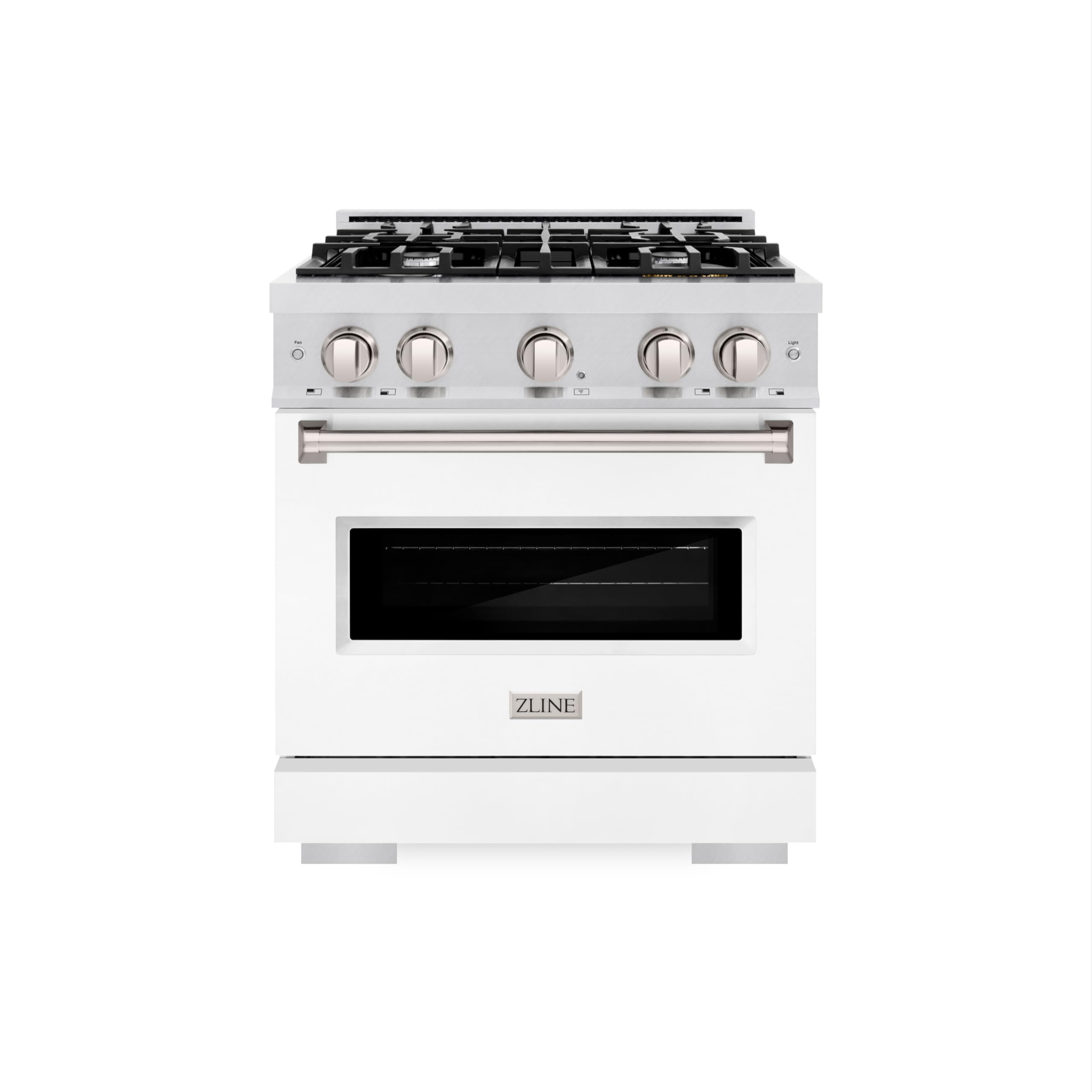 ZLINE 30 in. 4.2 cu. ft. Classic Dual Fuel Range with 4 Burner Gas Cooktop and Electric Convection Oven in DuraSnow Stainless Steel with White Matte Door (CDRS-WM-30)