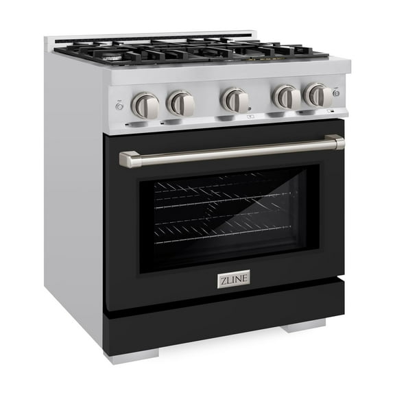 ZLINE 30 in. 4.2 cu. ft. Dual Fuel Range with 4 Burner Gas Cooktop and Electric Convection Oven in Stainless Steel with Black Matte Door (HDR-BLM-30)