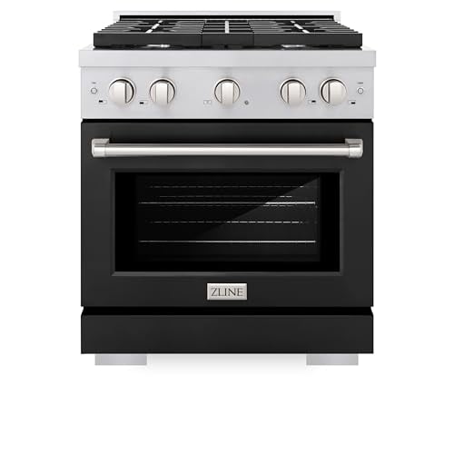 ZLINE 30 in. 4.2 cu. ft. Paramount Gas Range with 4 Burner Cooktop and Convection Gas Oven in Stainless Steel with Black Matte Door (SGR-BLM-30)