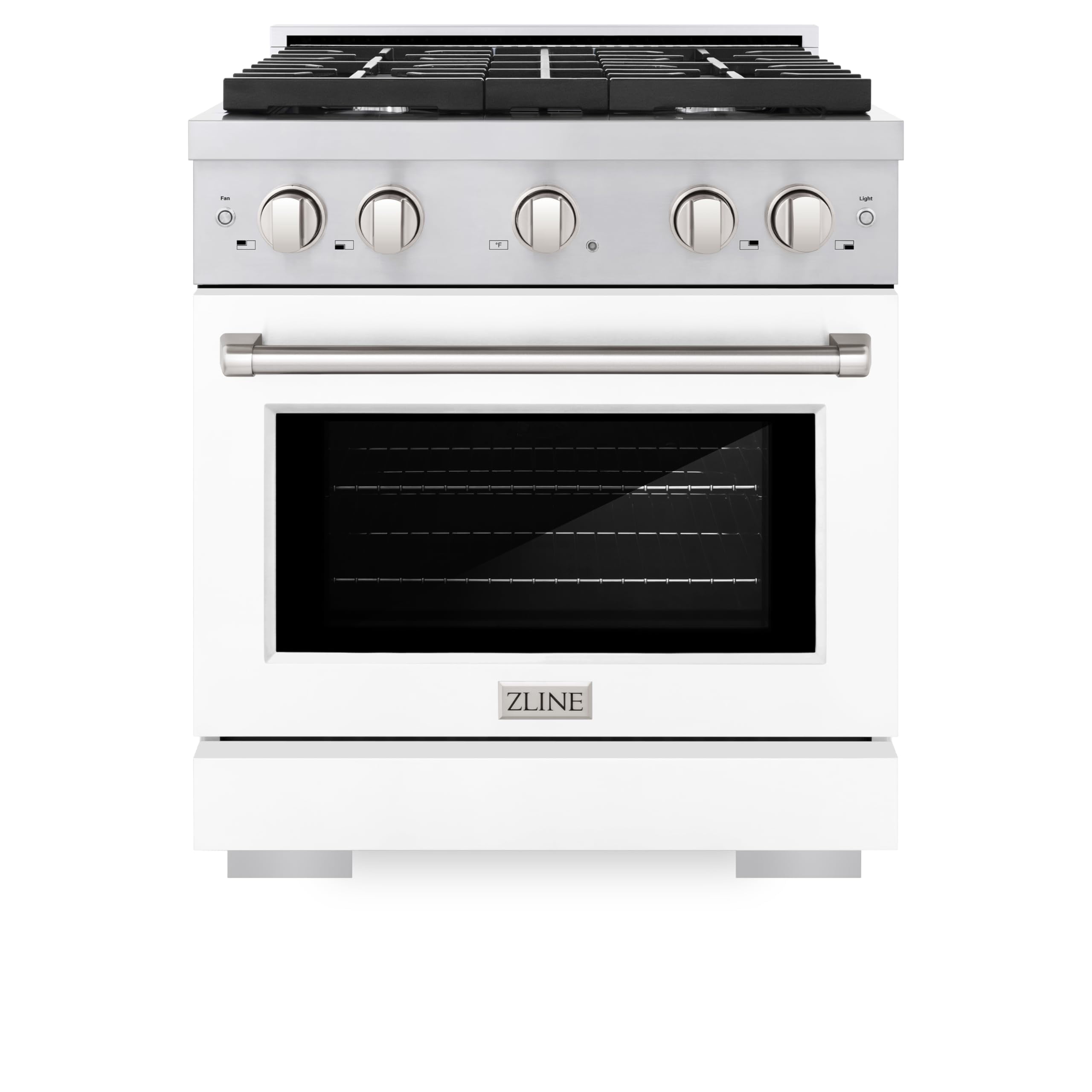 ZLINE 30 in. 4.2 cu. ft. Paramount Gas Range with 4 Burner Cooktop and Convection Gas Oven in DuraSnow Stainless Steel with White Matte Door (SGRS-WM-30)