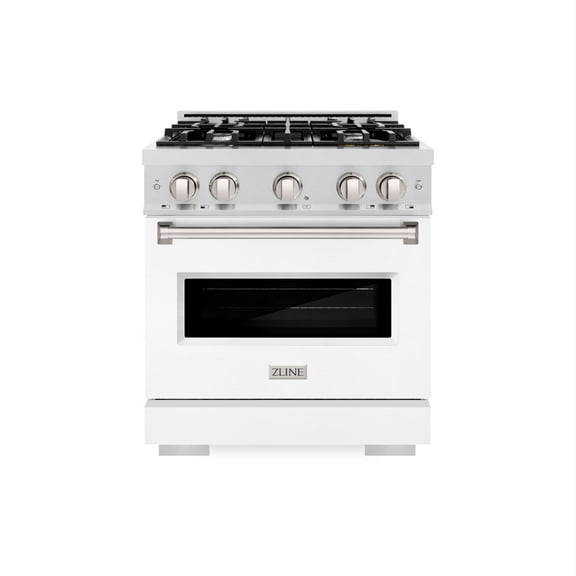 ZLINE 30 in. 4.2 cu. ft. Classic Gas Range with 4 Burner Cooktop and Convection Gas Oven in DuraSnow Stainless Steel with White Matte Door (CGRS-WM-30)